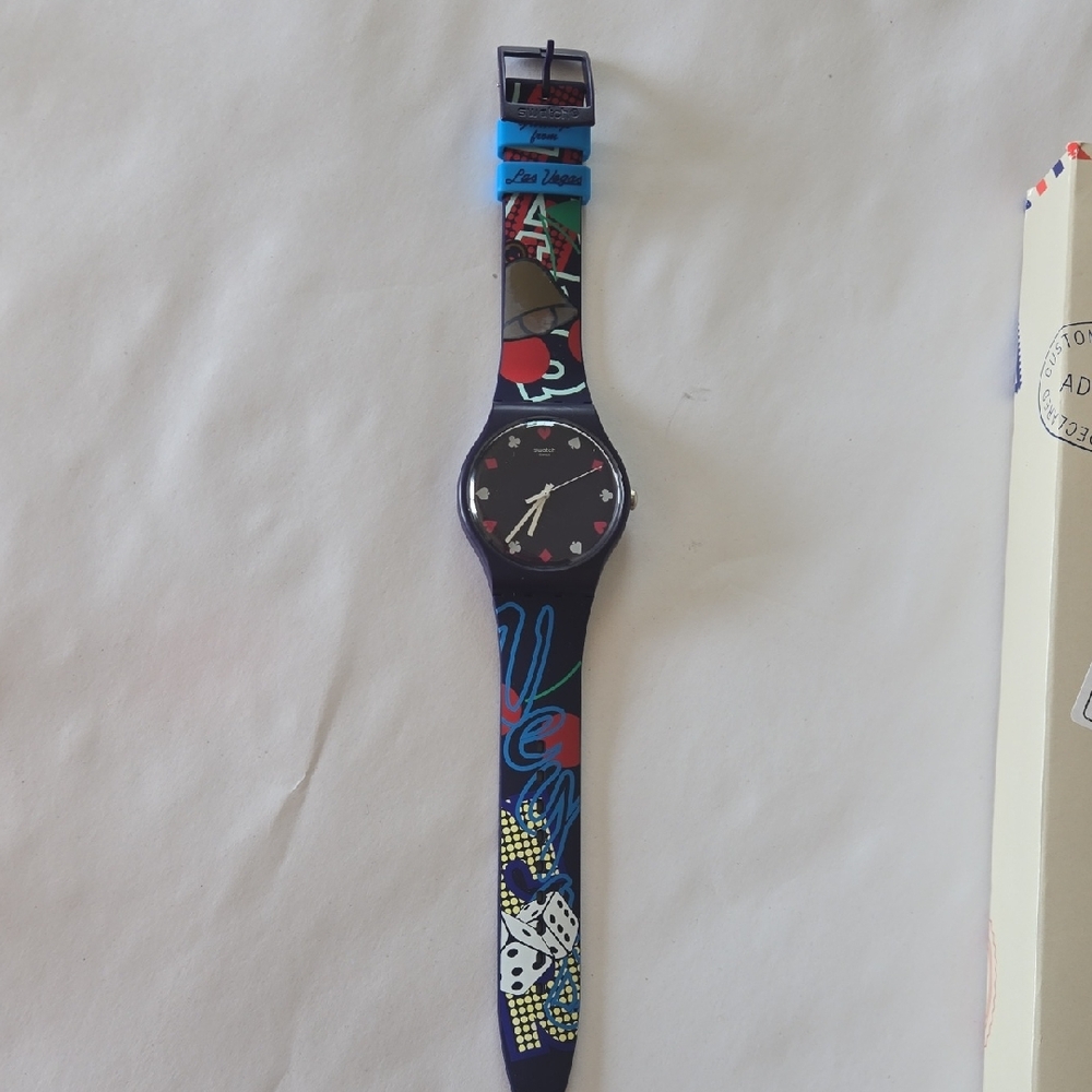 Swatch Las Vegad Watch.  Colorful Graphic Watch. New. Need Battery